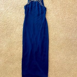 Marchesa Notte Navy blue Embellished Collar Gown 2 Formal Dress